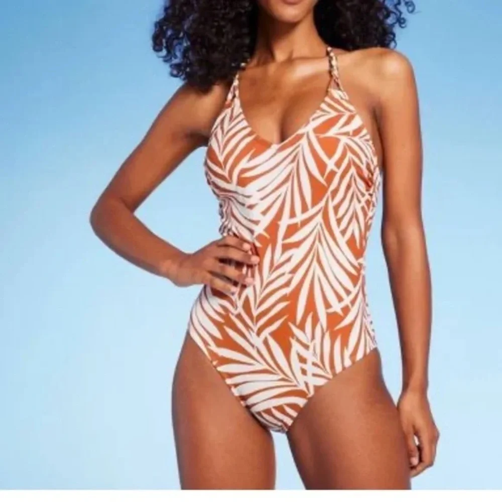 Shade & Shore Tropical Leaf Print One Piece NEW